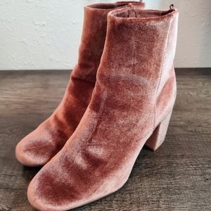 Old Navy Pink Velvet Block Heel Ankle Boots